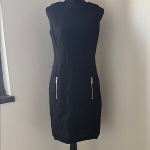 Michael Kors Black Midi Dress with Zipper Details